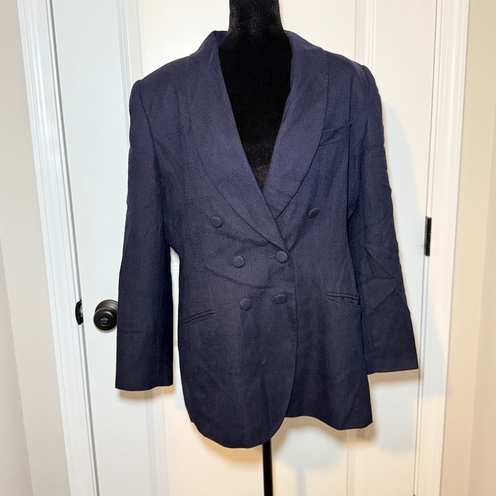 Vintage Atrium Collection Navy Blue Double Breasted Blazer Size 16